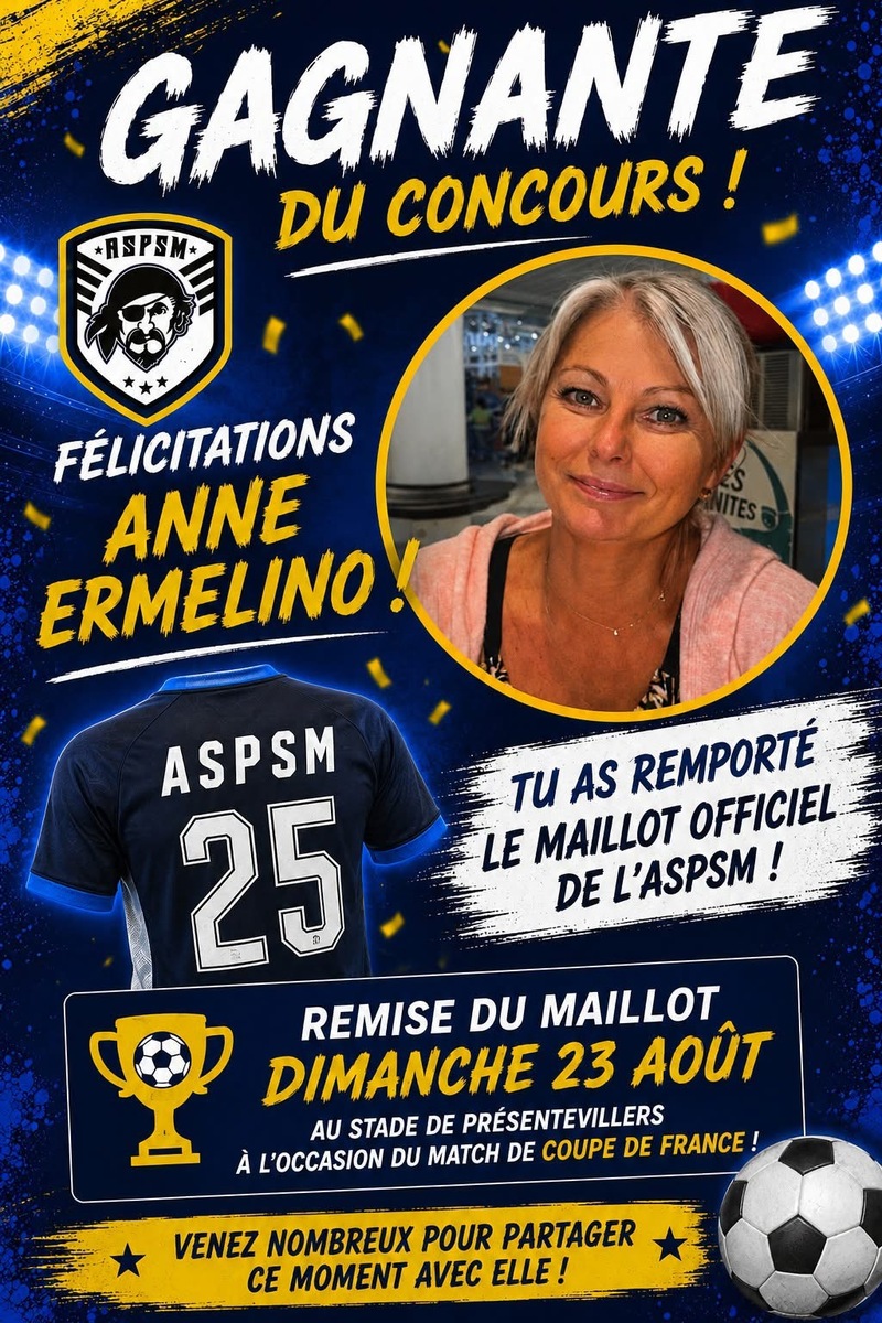 Notre gagnante du concours maillot du Club