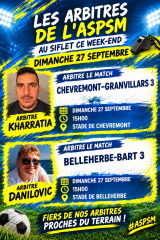 Désignations de nos Arbitres pour le weekend du 26 et 27 septembre 2026