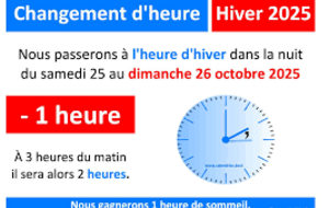 ATTENTION : Changement D'heure dans la nuit du 25 au 26 octobre 2025