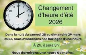 Changement d'heure dans la nuit du 28 au 29 mars 2026