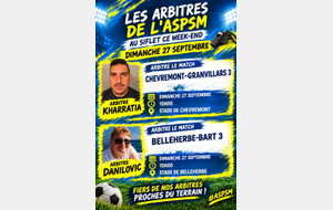 Désignations de nos Arbitres pour le weekend du 26 et 27 septembre 2026