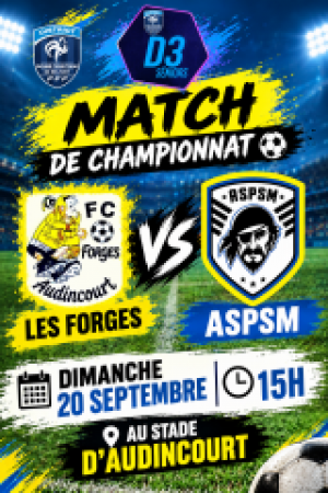 Match du dimanche 20 septembre 2026 au Forges Audincourt : Equipe Première