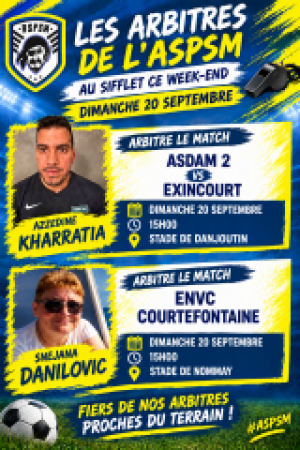 Désignations de nos Arbitres pour les 19 et 20 septembre 2026