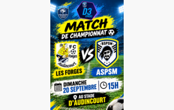 Match du dimanche 20 septembre 2026 au Forges Audincourt : Equipe Première