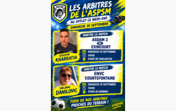 Désignations de nos Arbitres pour les 19 et 20 septembre 2026