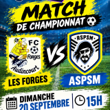 Match du dimanche 20 septembre 2026 au Forges Audincourt : Equipe Première