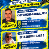 Désignations de nos Arbitres pour le weekend du 26 et 27 septembre 2026